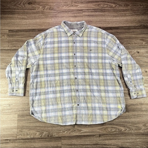 Tommy Bahama Men's Plaid Shirt - Gray and Yellow Size 3XLB - Picture 1 of 8